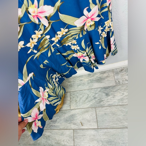 Two Palms Hawaiian Paris Orchid Floral Mermaid Pleated Midi Dress - Picture 4 of 7